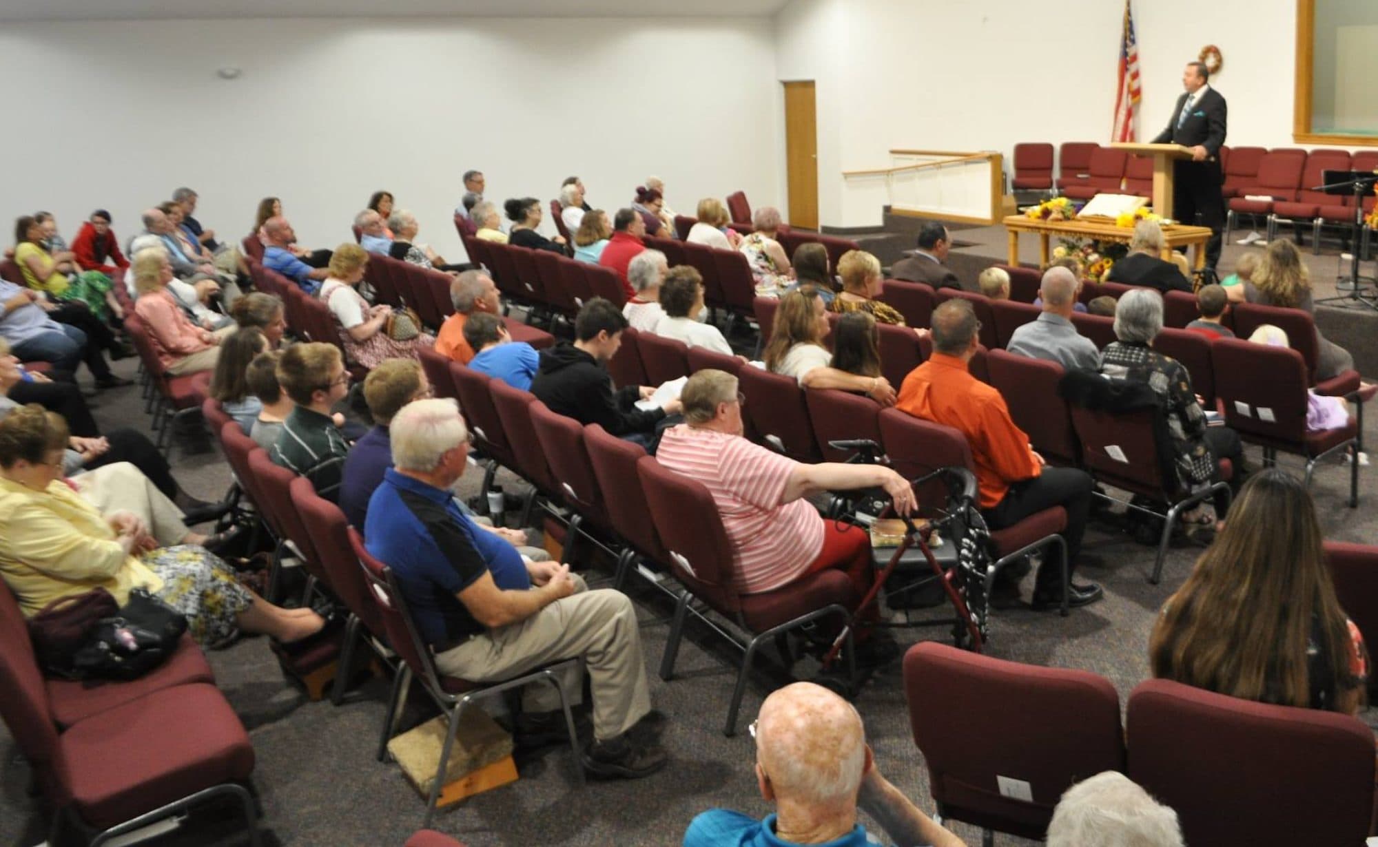The congregation seated during a Sunday morning service
